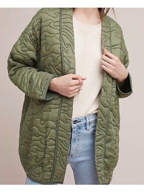 Anthropologie Womens Quilted House Coat Kimono Moss XL Cottagecore